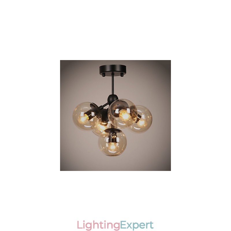 Chandelier 5 Lights Glass Ball Lights Retro Outdoors Garage Metal