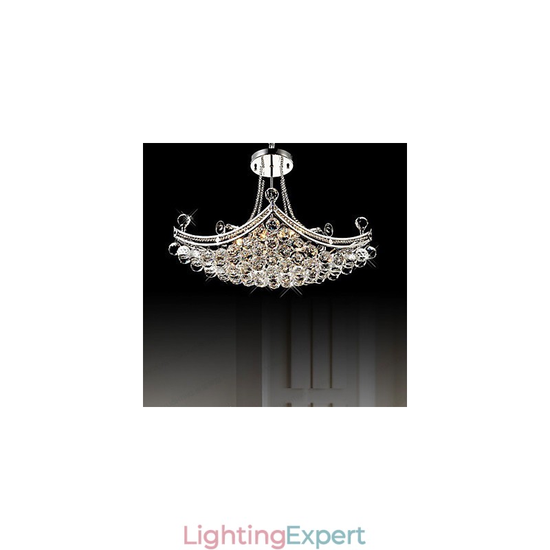 Modern Contemporary Crystal Electroplated Metal Pendant Light