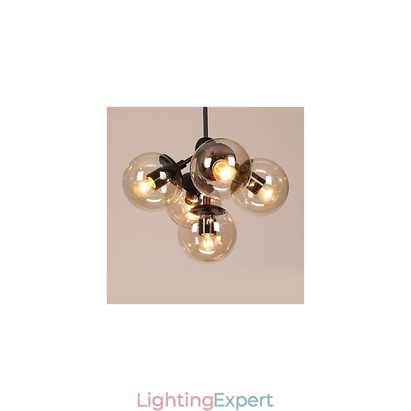 Chandelier 5 Lights Glass Ball Lights Retro Outdoors Garage Metal