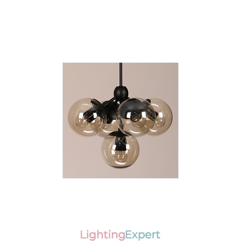 Chandelier 5 Lights Glass Ball Lights Retro Outdoors Garage Metal