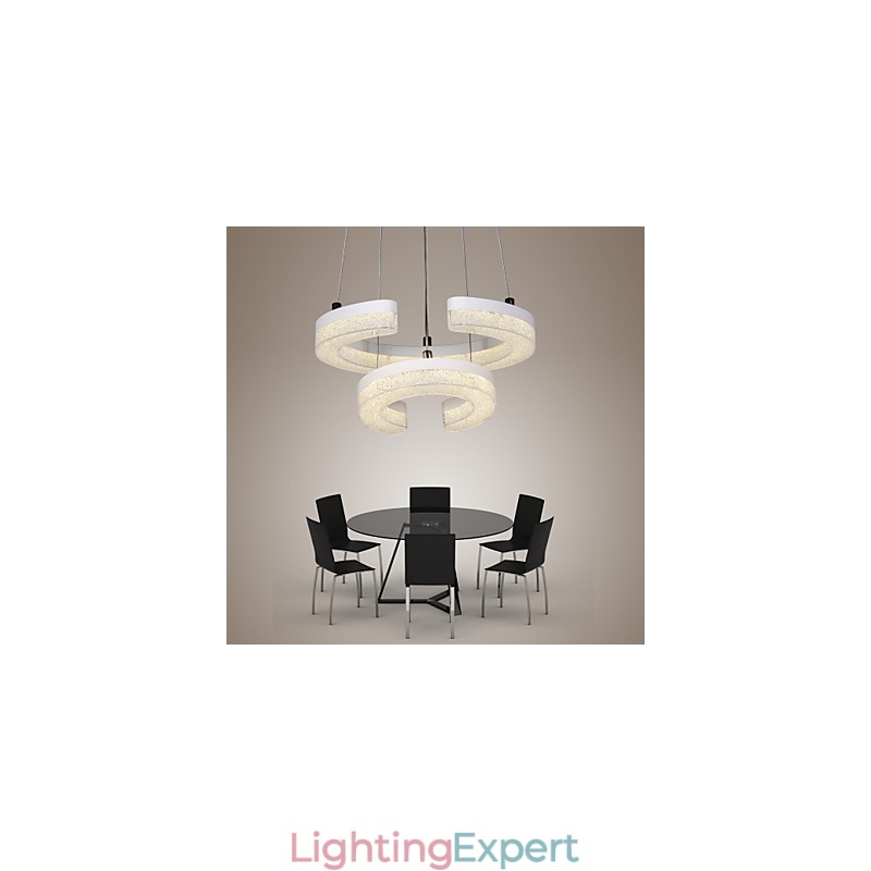 Crystal Pendant Light The Letter "C" Shape Modern Lamp Two Rings