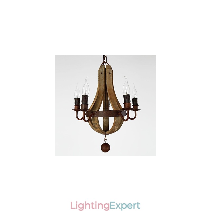 Vintage Mini Style Painting Wood Bamboo Chandelier