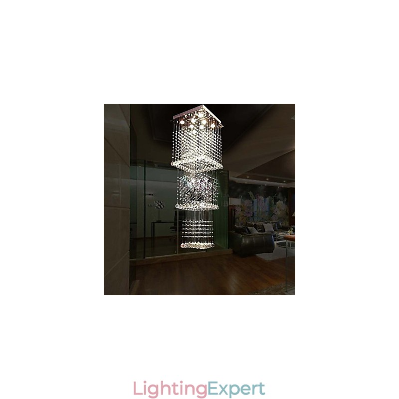 Ceiling Crystal Pendant Lamps Lighting 8 Lights Modern Luxurious Silver Canpoy K9 Clear Crystal Fixtures