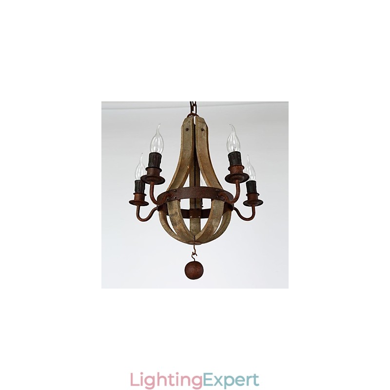 Vintage Mini Style Painting Wood Bamboo Chandelier