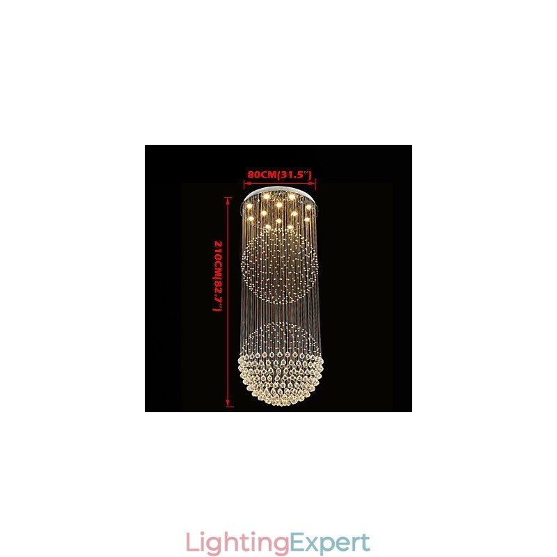Pendant Light Modern Crystal Chandelier 12 Lights Silver Canpoy Clear Crystal Globe Ceiling Lamps Fixtures