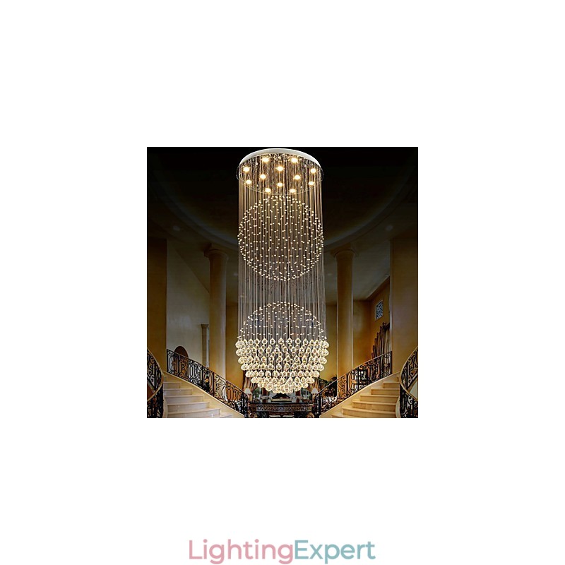 Pendant Light Modern Crystal Chandelier 12 Lights Silver Canpoy Clear Crystal Globe Ceiling Lamps Fixtures