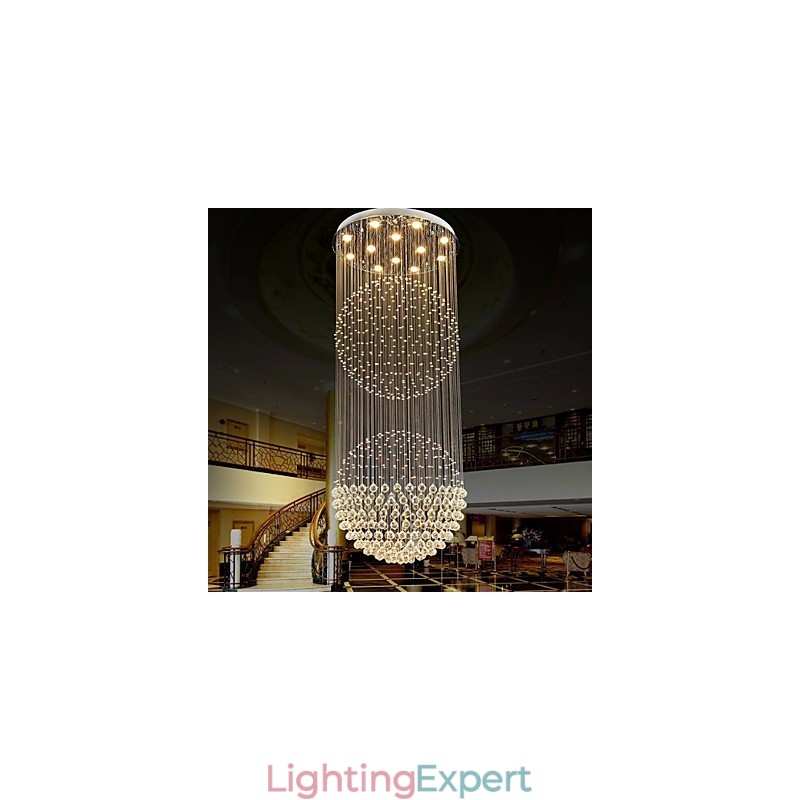 Pendant Light Modern Crystal Chandelier 12 Lights Silver Canpoy Clear Crystal Globe Ceiling Lamps Fixtures