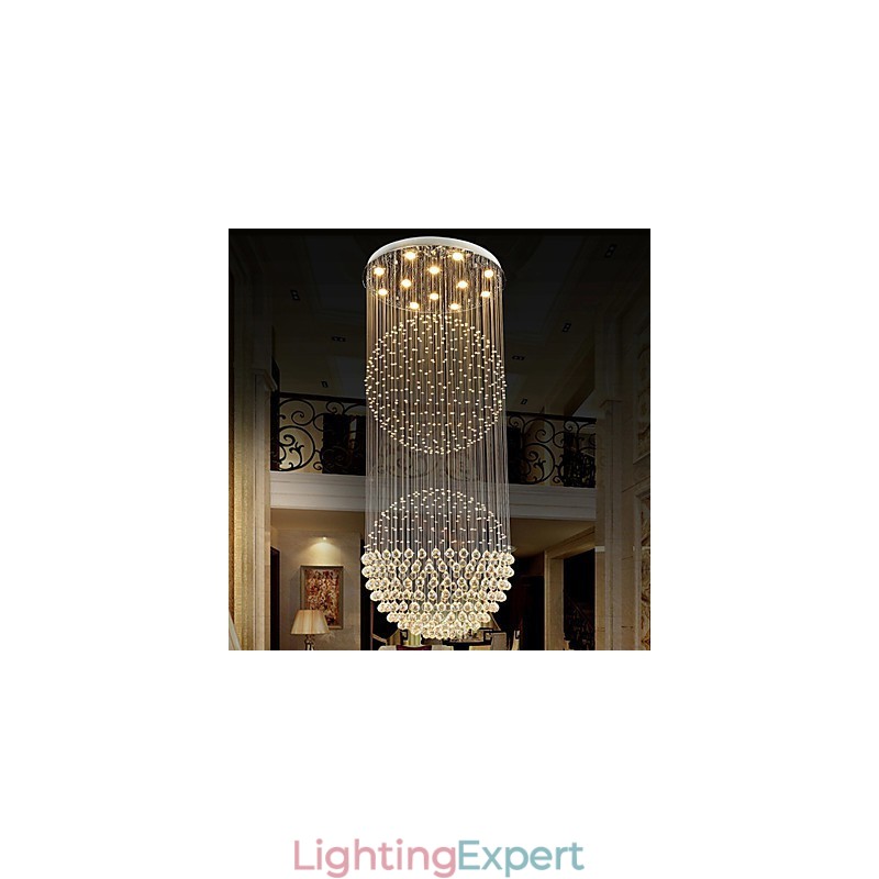Pendant Light Modern Crystal Chandelier 12 Lights Silver Canpoy Clear Crystal Globe Ceiling Lamps Fixtures