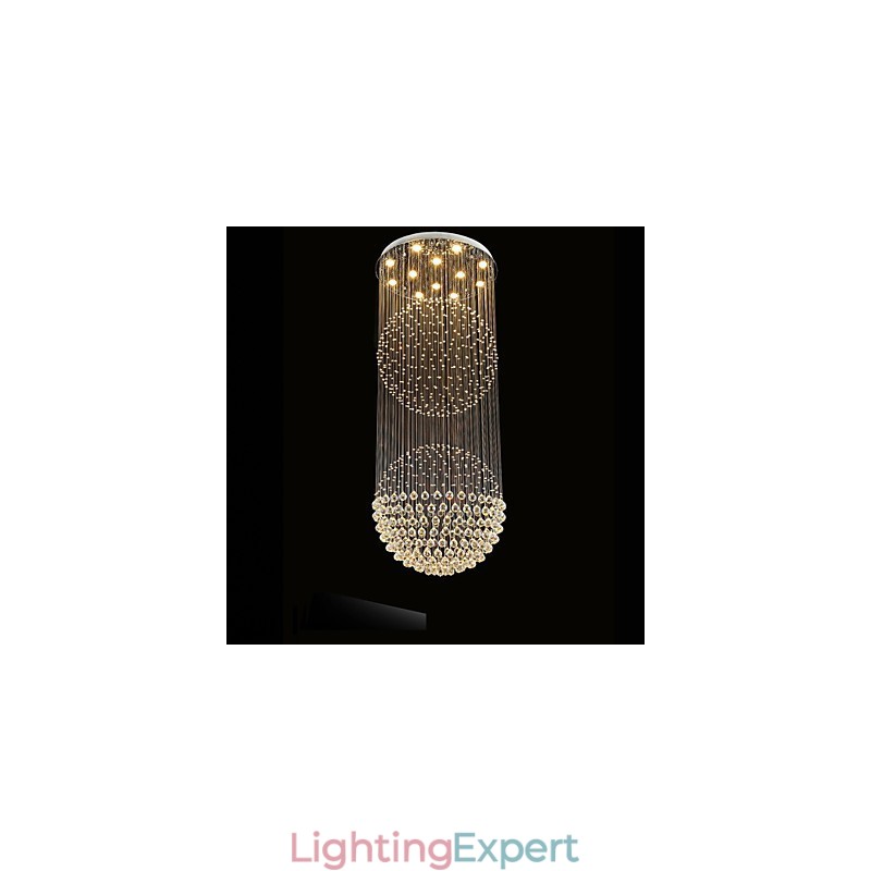 Pendant Light Modern Crystal Chandelier 12 Lights Silver Canpoy Clear Crystal Globe Ceiling Lamps Fixtures