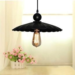 Medium Vintage Black Umbrella Metal Pendant With One Light