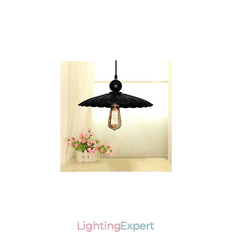 Medium Vintage Black Umbrella Metal Pendant With One Light