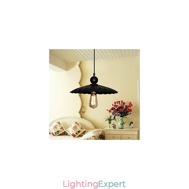 Medium Vintage Black Umbrella Metal Pendant With One Light