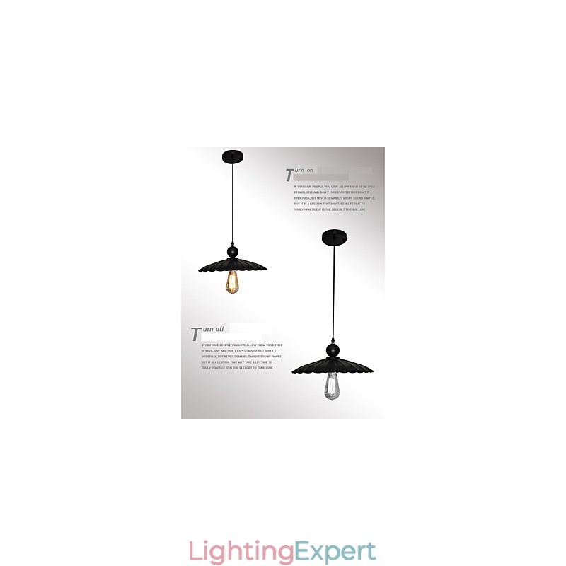 Medium Vintage Black Umbrella Metal Pendant With One Light