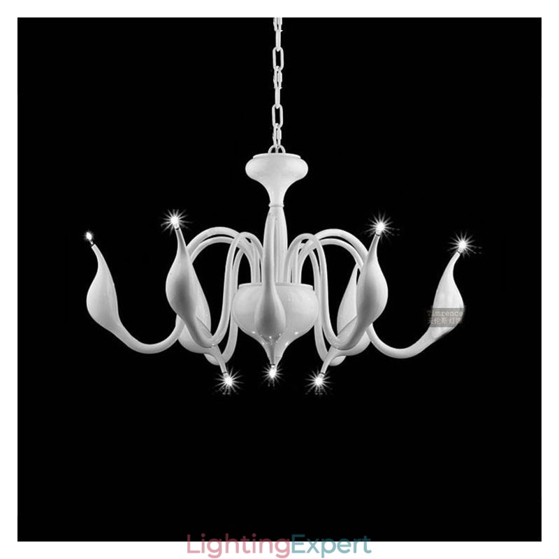 9 Light White Modern Contemporary Electroplated Metal Chandelier