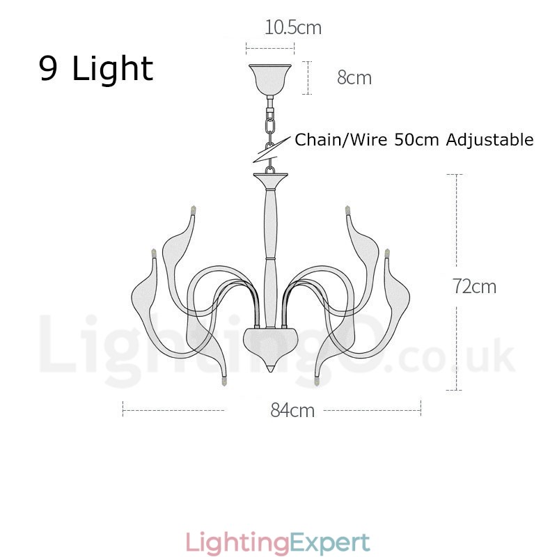 9 Light White Modern Contemporary Electroplated Metal Chandelier