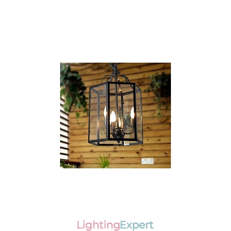 Traditional Classic Vintage Retro Lantern Country Mini Style Painting Metal Pendant Light Dining