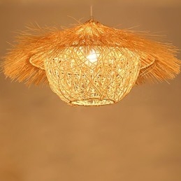 Modern Rural Cany Art Woven Rattan Single Head Droplight Lamp