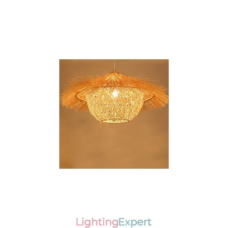 Modern Rural Cany Art Woven Rattan Single Head Droplight Lamp