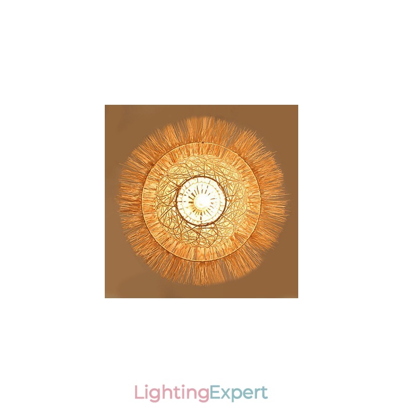 Modern Rural Cany Art Woven Rattan Single Head Droplight Lamp