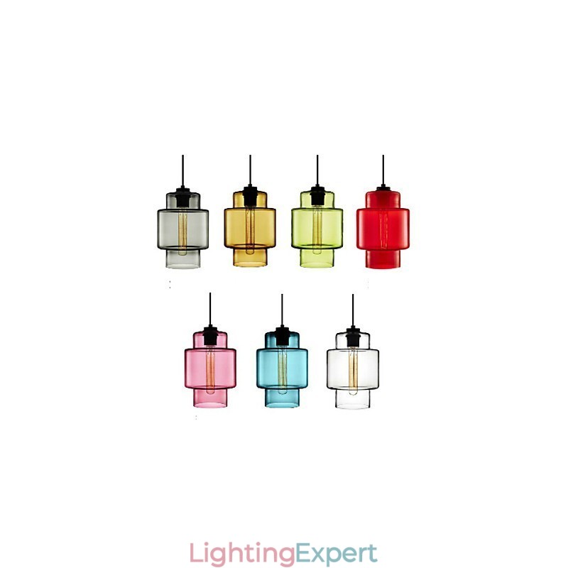 Single Head Art Glass Chandelier Pendant Light with Glass Shade (Grey Yellow Green Red Pink Blue White)