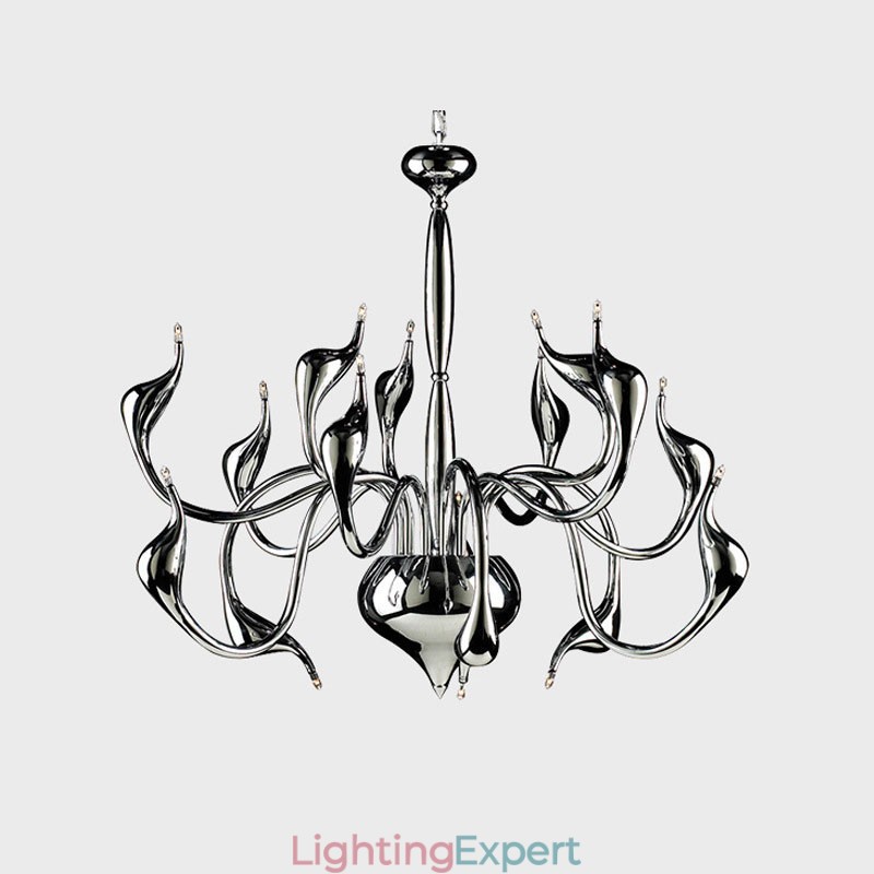 15 Light Silver Modern Contemporary Chrome Electroplated Metal Chandelier