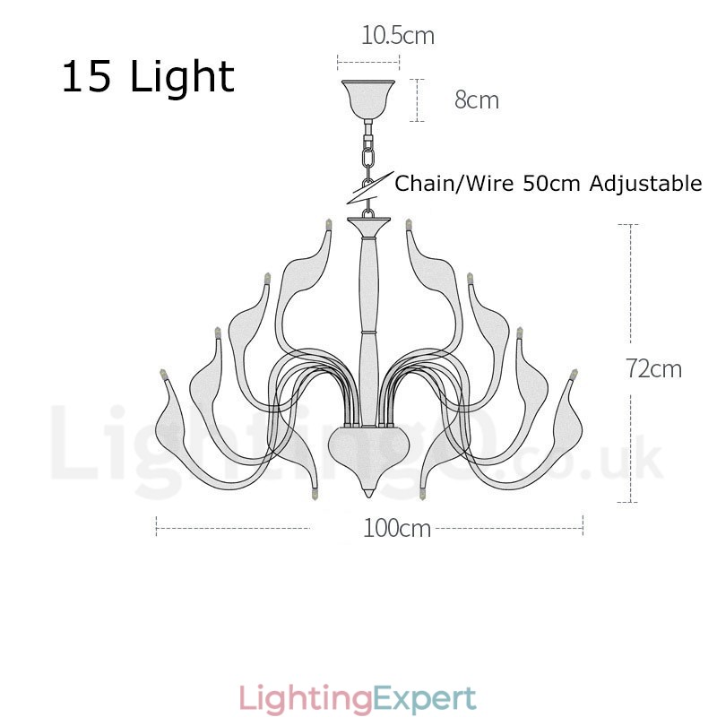 15 Light Silver Modern Contemporary Chrome Electroplated Metal Chandelier