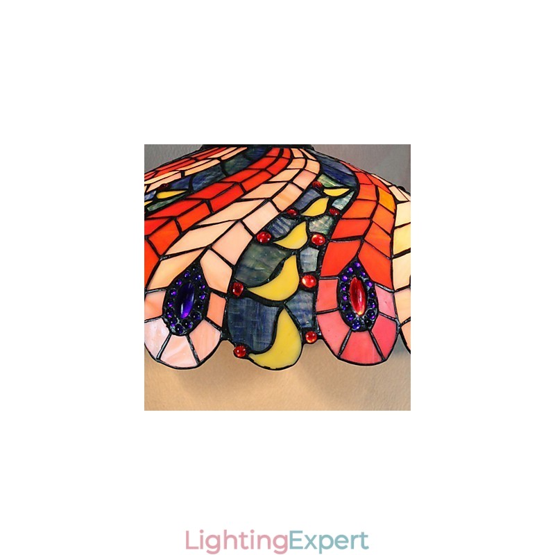 Pendant Light with 2 Light in Peacock Feather Patterned Shade