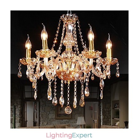 Amber 6 Lights Elegant Crystal Chandelier for Home Amber 6 Lights Elegant Crystal Chandelier for Home
