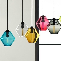 Candy Color Single Head Art Glass Chandelier Pendant Light with Glass Shade (Grey Yellow Green Red Pink Blue White)