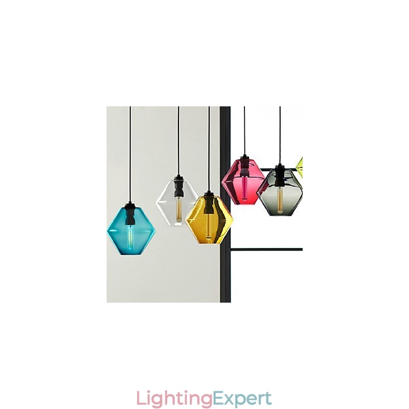 Candy Color Single Head Art Glass Chandelier Pendant Light with Glass Shade (Grey Yellow Green Red Pink Blue White)