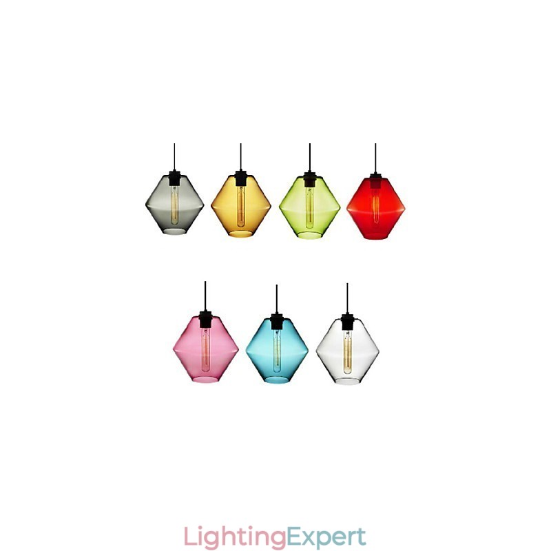 Candy Color Single Head Art Glass Chandelier Pendant Light with Glass Shade (Grey Yellow Green Red Pink Blue White)