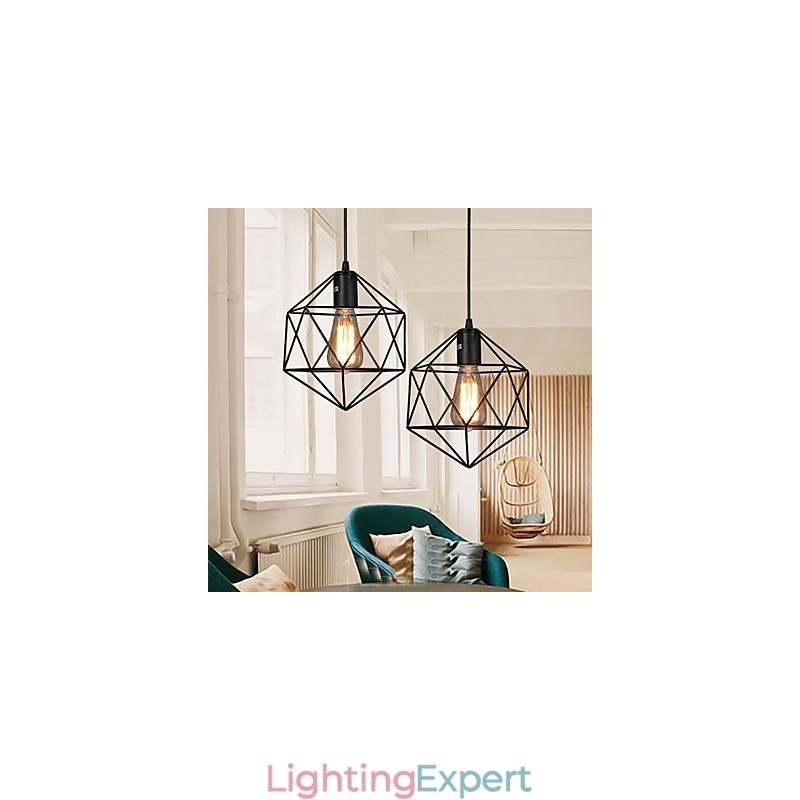 Geometrical Line Diamond Wrought Iron Chandelier Pendant Light Modern Contemporary
