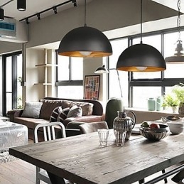 Creative Lamp Round Chimney Droplight Wrought Iron Character Meals Chandelier Black And White