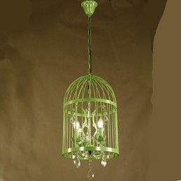Vintage Iron Cage Staircase Lamp Chandelier Crystal