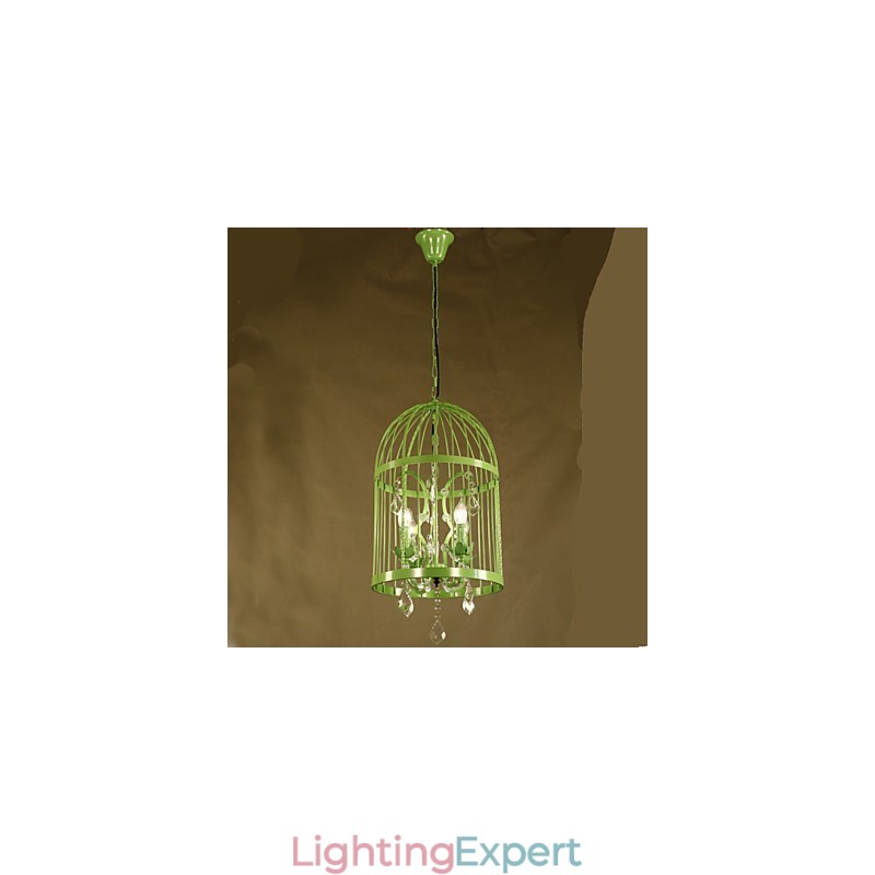 Vintage Iron Cage Staircase Lamp Chandelier Crystal