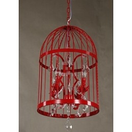 Vintage Iron Cage Staircase Lamp Chandelier Crystal