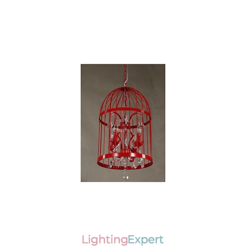 Vintage Iron Cage Staircase Lamp Chandelier Crystal