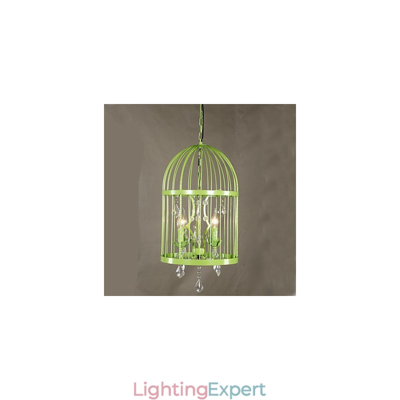 Vintage Iron Cage Staircase Lamp Chandelier Crystal