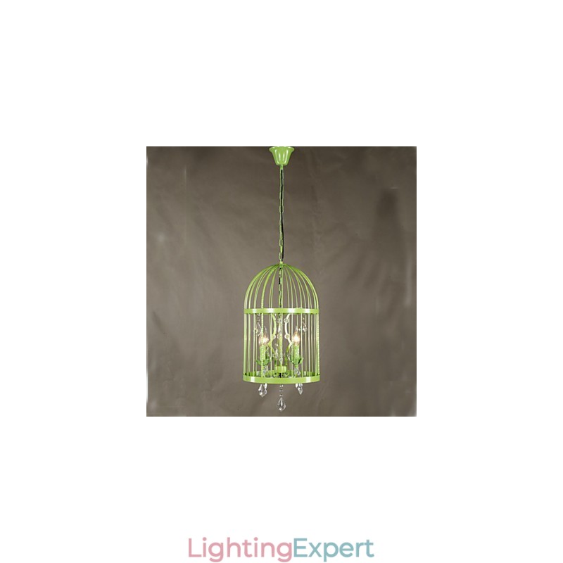 Vintage Iron Cage Staircase Lamp Chandelier Crystal