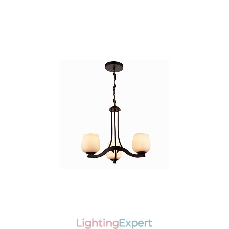 Iron Painting Chandelier with Glass Shade Classic Lighting Lamp 3 Heads