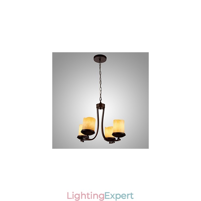 Iron Painting Chandelier with Glass Shade Classic Candle Lighting Lamp 4 Heads