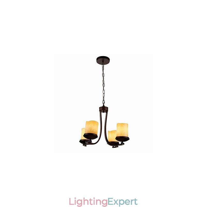 Iron Painting Chandelier with Glass Shade Classic Candle Lighting Lamp 4 Heads