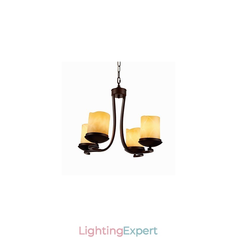 Iron Painting Chandelier with Glass Shade Classic Candle Lighting Lamp 4 Heads