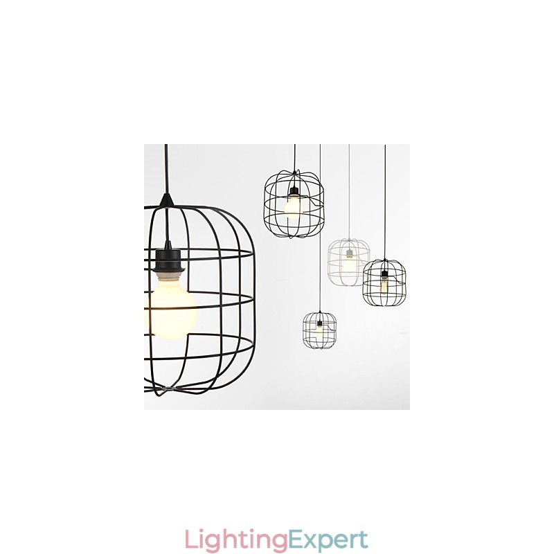 Mini Artistic Birdcage Pendant Lamp 1 Light Mordern Simplicity Finish Black White Metal Carbon Steel Droplight