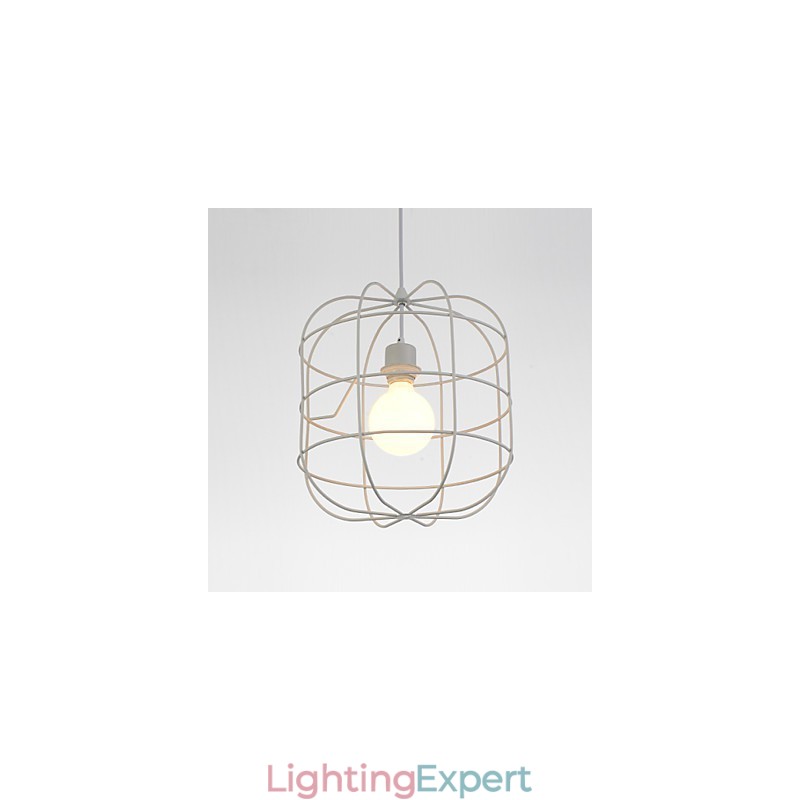 Mini Artistic Birdcage Pendant Lamp 1 Light Mordern Simplicity Finish Black White Metal Carbon Steel Droplight