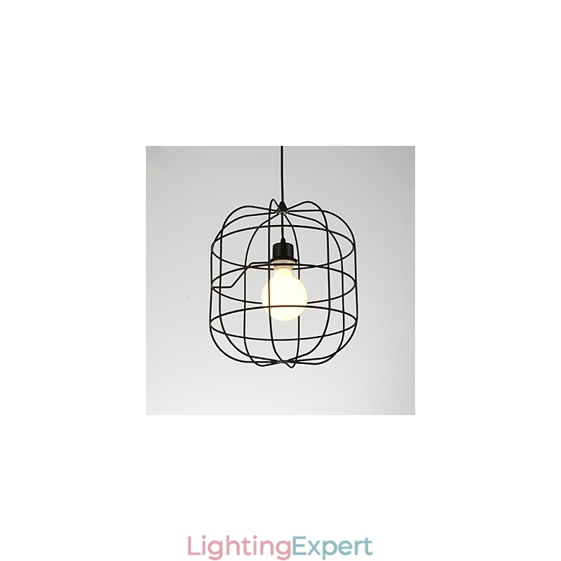 Mini Artistic Birdcage Pendant Lamp 1 Light Mordern Simplicity Finish Black White Metal Carbon Steel Droplight