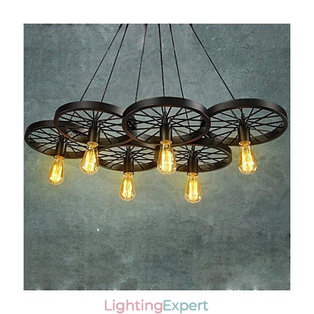 Loft Pendant Light Wheel Chandelier Rustic Vintage Retro Country Dining Metal+Painting