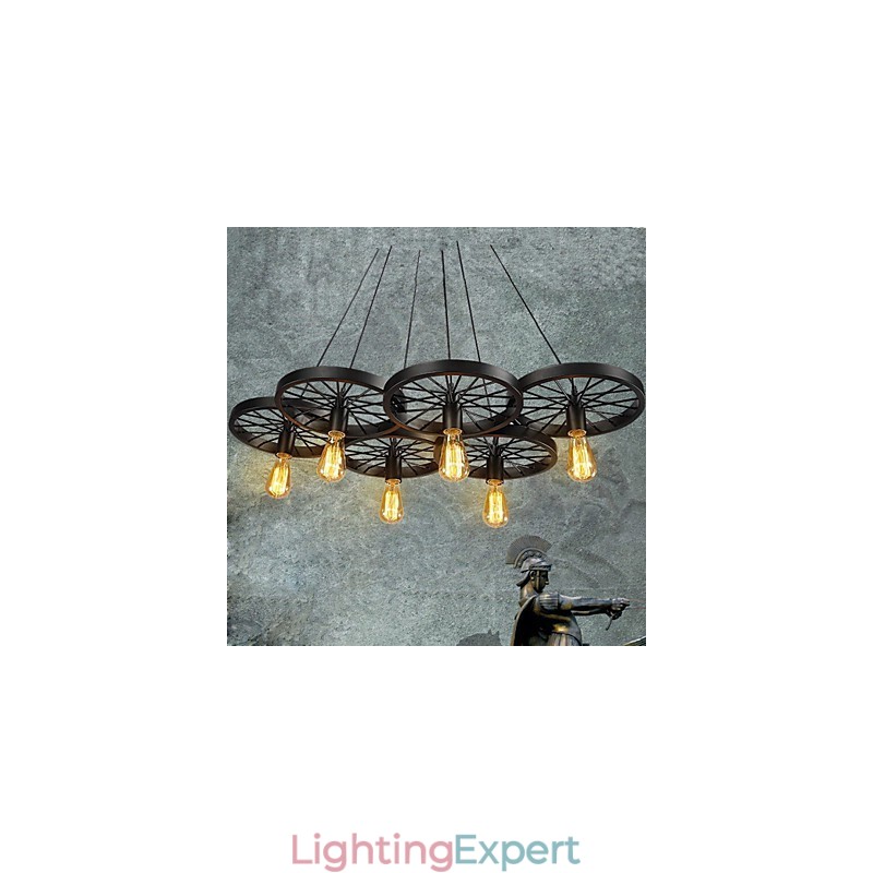 Loft Pendant Light Wheel Chandelier Rustic Vintage Retro Country Dining Metal+Painting