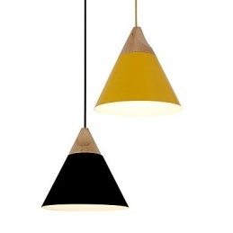 Mini Artistic Cone Pendant Lamp 1 Light Mordern Simplicity Finish Black White Yellow Aluminum & Wooden Droplight