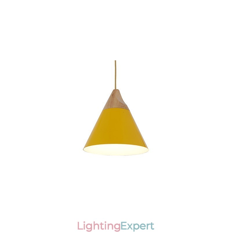 Mini Artistic Cone Pendant Lamp 1 Light Mordern Simplicity Finish Black White Yellow Aluminum & Wooden Droplight